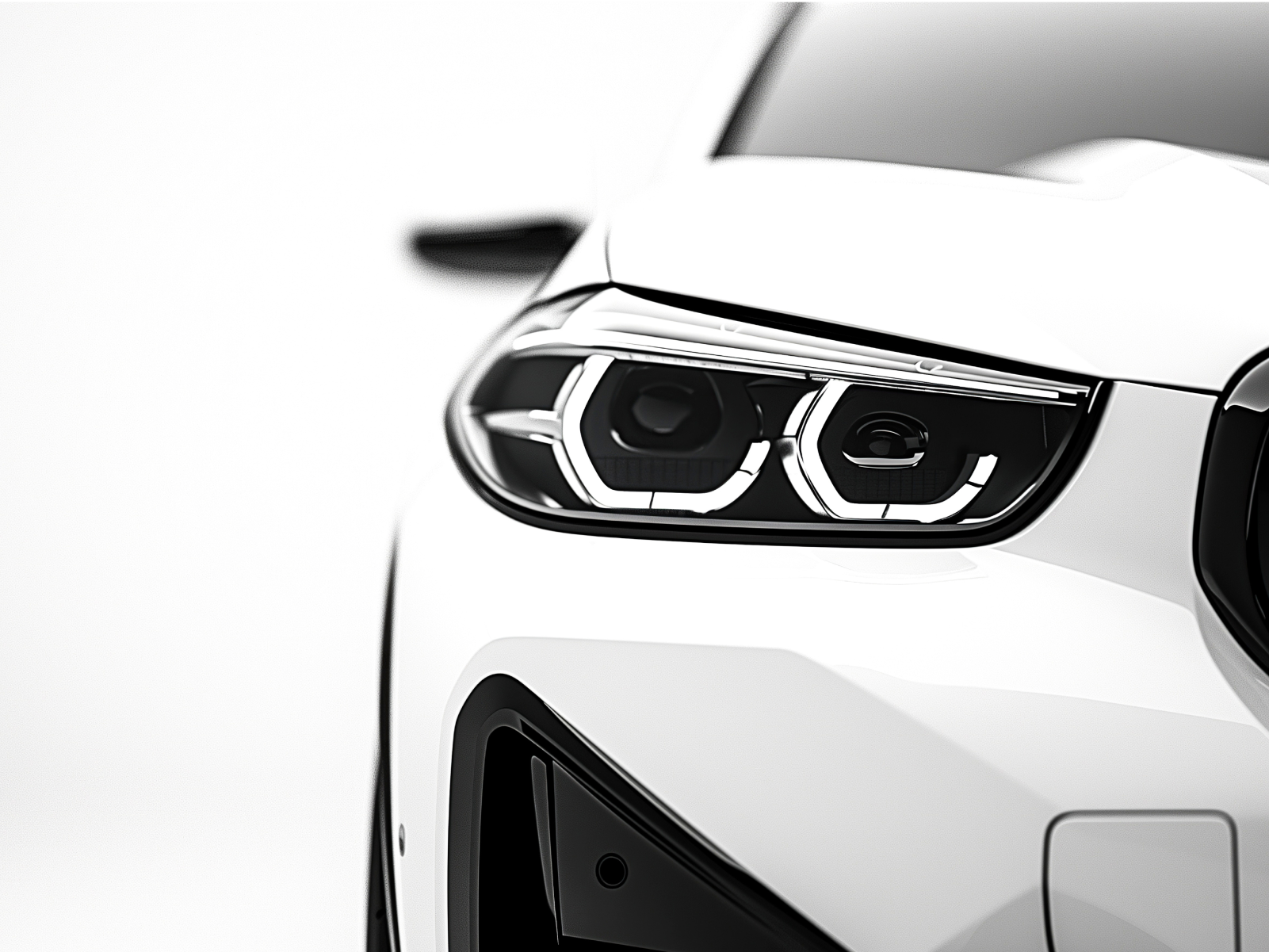 Closeup of a white cars headlights 
