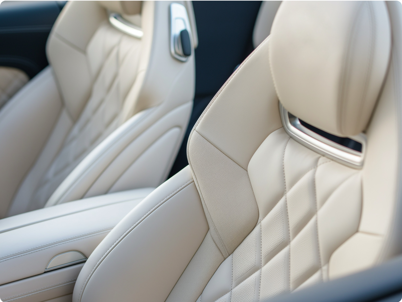 Close up of a cars white interior